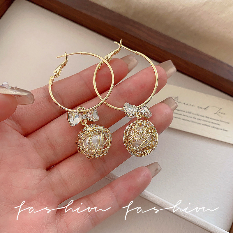 High-end design sense zircon bow diamond ball ear hook light luxury earrings, Korean Internet celebrity style ear buckles and earrings for women details Picture