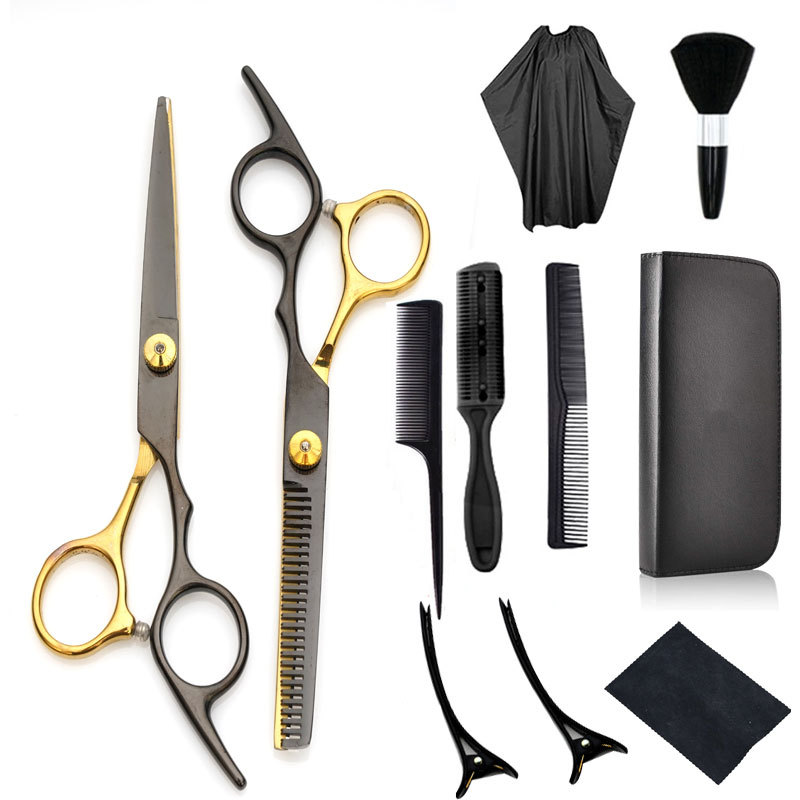 Factory wholesale of stainless steel hairdressing scissors, 6-inch sets, hair care scissors, beauty products, flat scissors, teeth scissors, mid-range scissors undefined