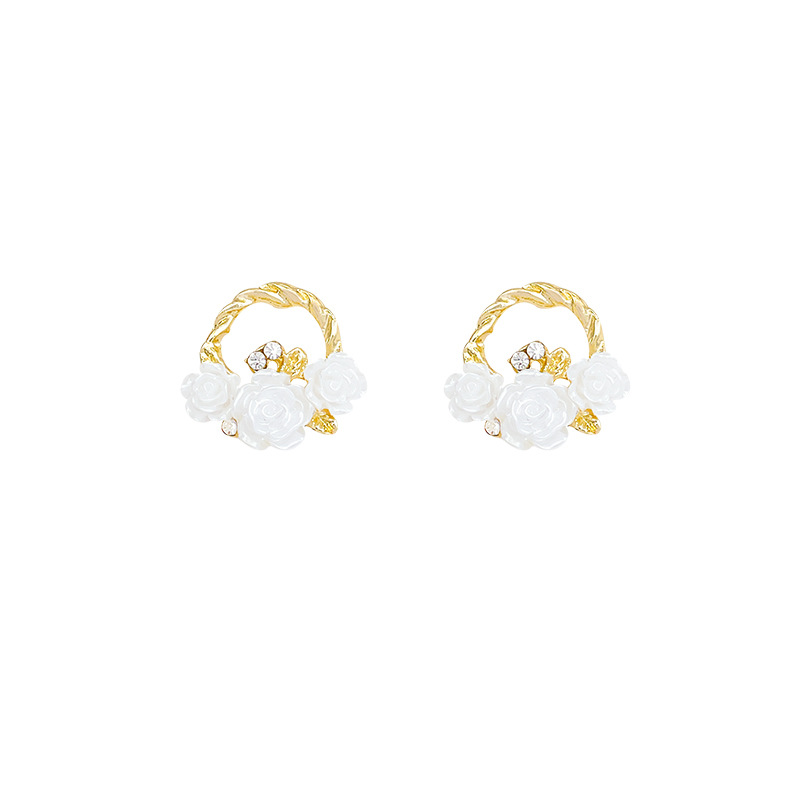 The 2025 new bestseller, unique camellia stud earrings, women's golden flower basket earrings, with a sense of design, are niche and exquisite Item Picture