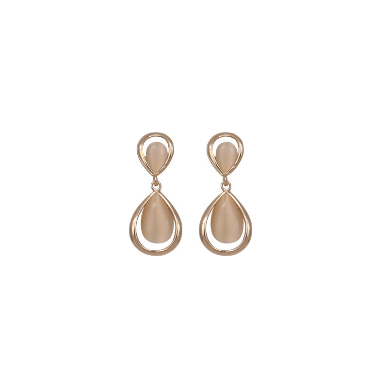 S925 Silver Needle cat's Eye Stone Earrings, women's cat's eye stone water Drop earrings, Korean style Zircon stud earrings wholesale Item Picture