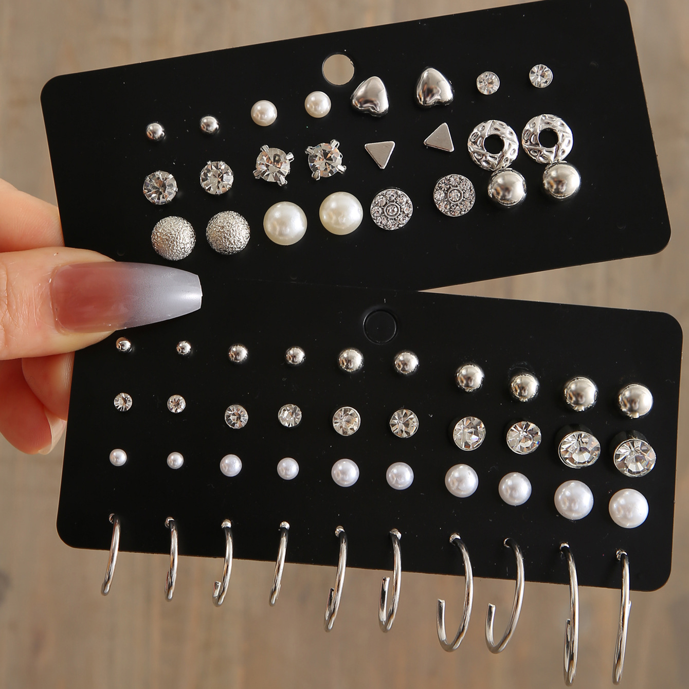 Cross-border new earrings, export style imitation pearl zircon stud set 20 pairs of earrings earrings set full figure