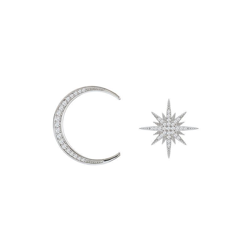 925 Silver Needle Earrings, Star and Moon Earrings, asymmetrical ear pendants, ear studs, popular and elegant female earrings Item Picture
