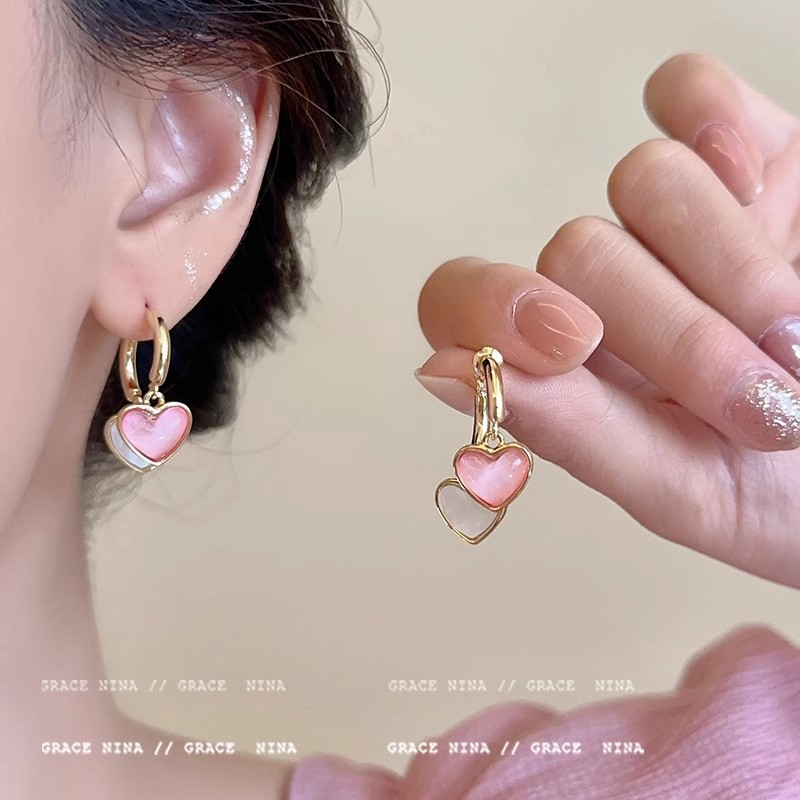 French-style retro charm, gentle wind drop glaze heart-shaped earrings, light luxury, niche and high-end, versatile earrings for women's new style full figure