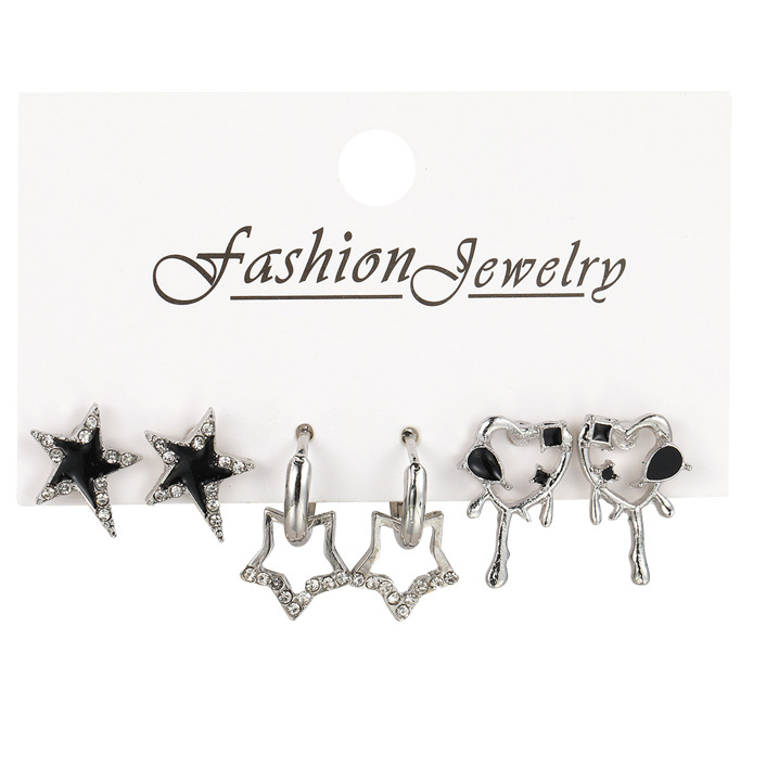 Creative dark heart-shaped stud earrings with a niche design for women, new five-pointed star zircon earrings, Star Terminator Item Picture
