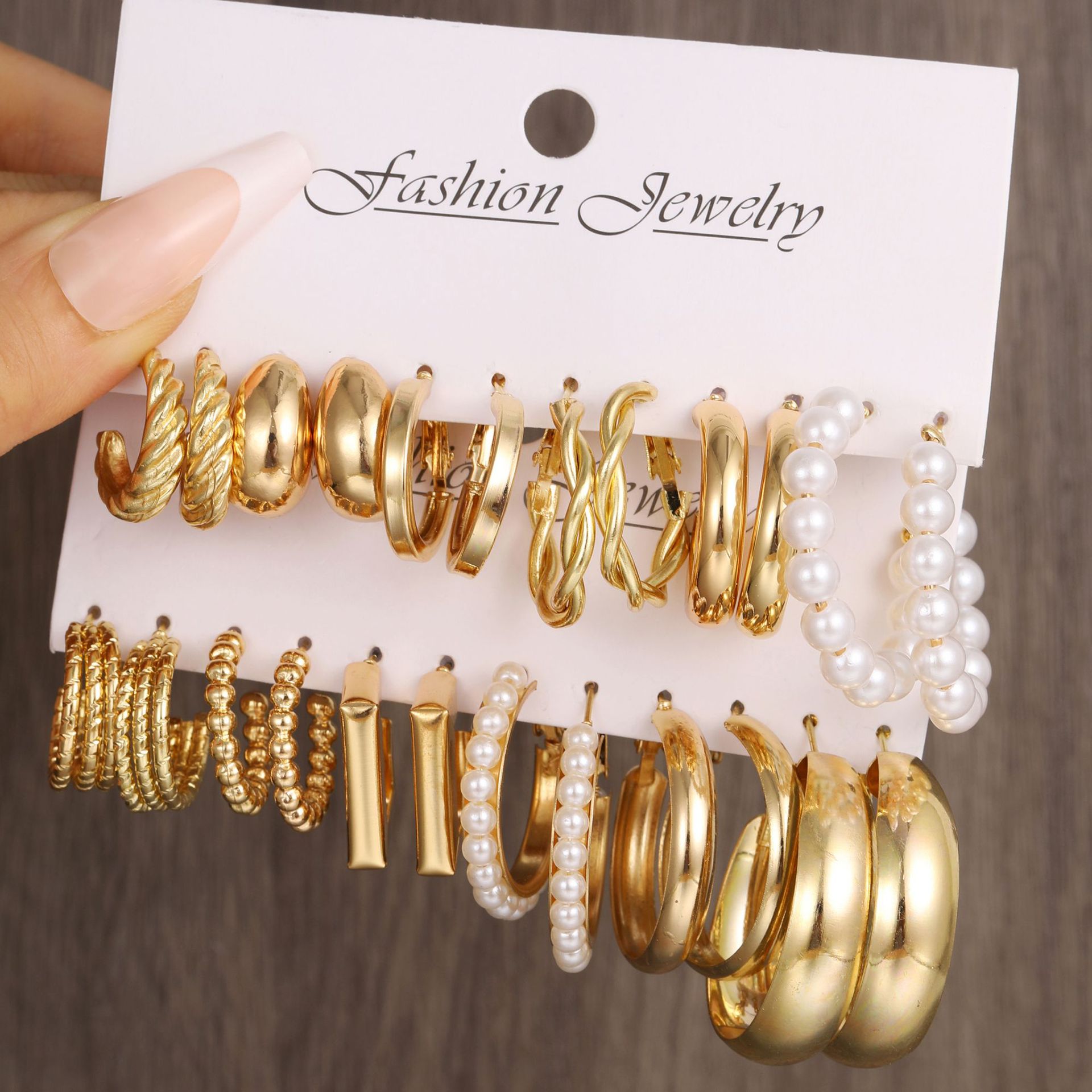 New European and American square geometric pearl earring set in ins style earrings set full figure