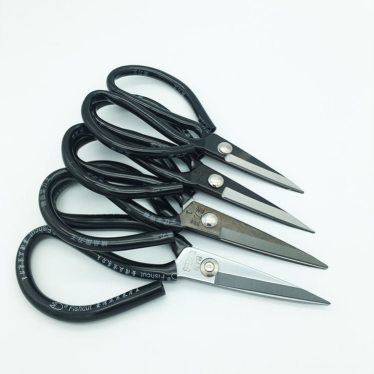 Industrial scissors, household scissors, kitchen knives, Wang Black plastic handle, carbon steel stainless steel, kitchen pointed scissors manufacturer Item Picture