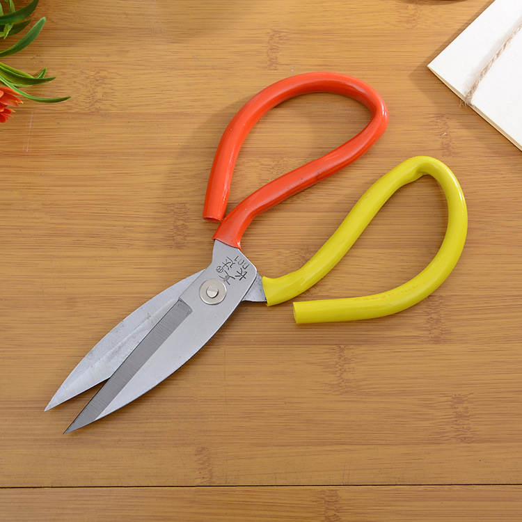 【 Manufacturer's Supply 】 Stainless Steel Large Scissors No. 1 for household kitchen, red and yellow handles, manganese steel large scissors full figure