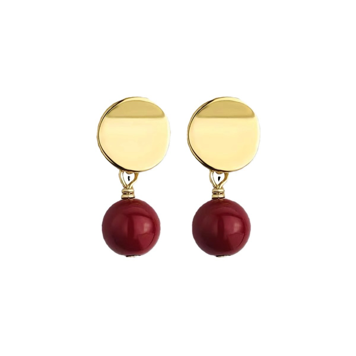 New Year's wine red round pearl stud earrings for women, unique retro and versatile earrings, niche design, fashionable and high-end earrings Item Picture