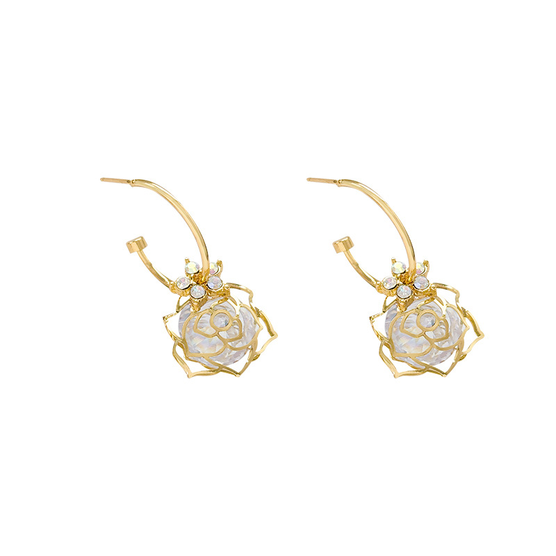 Hollowed-out rose ball earrings, long Instagram-style light luxury earrings, 2025 new trendy earrings that can make your face slimmer Item Picture