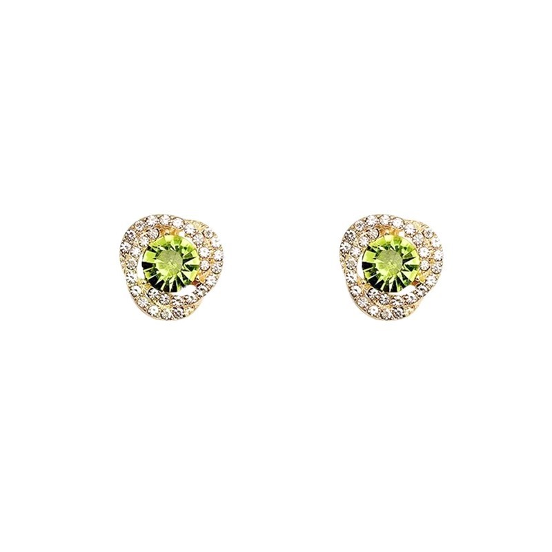 French elegance, retro and high-end style, shining at the banquet, zircon olive green stud earrings, women's three-dimensional whitening earrings, silver needles Item Picture