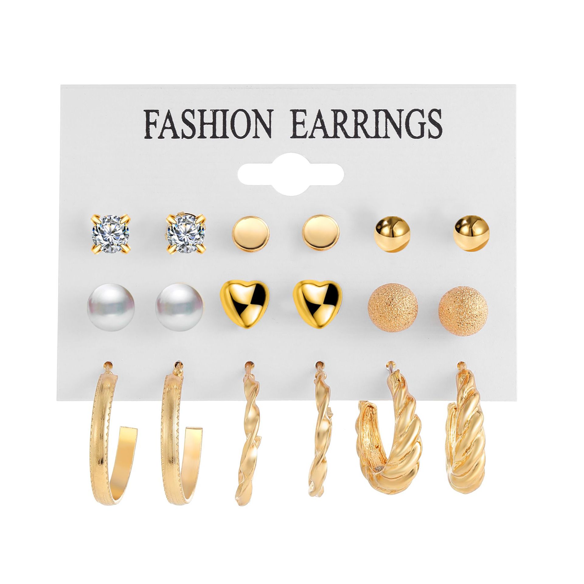 Wholesale of new and simple cross-border earrings from Europe and America. Creative, simple and retro imitation pearl circle stud set, 9 pairs Item Picture