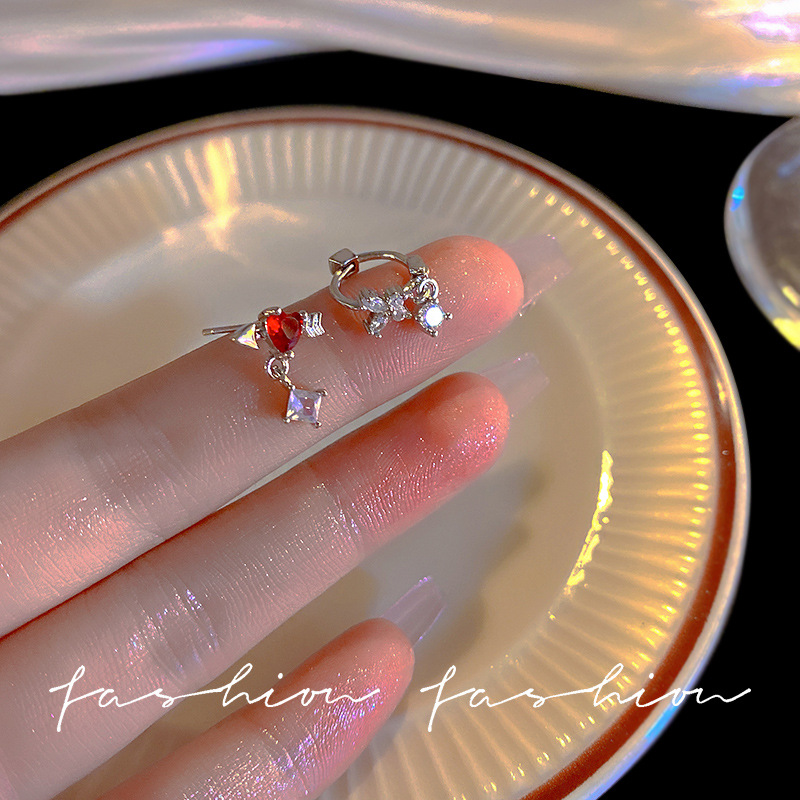 S925 Silver Needle Light Luxury Niche one-shot Piercing earrings for women on Instagram, trendy and versatile, elegant Zircon stud earrings wholesale details Picture