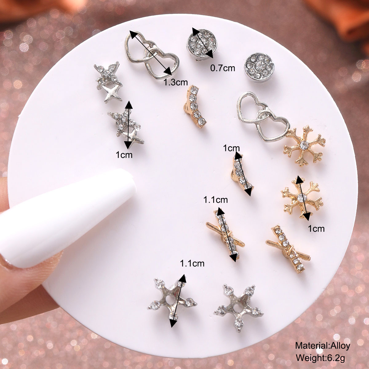 Cross-border cute and fresh ins style heart-shaped snowflake fashionable and individual temperament earring set Specification drawing