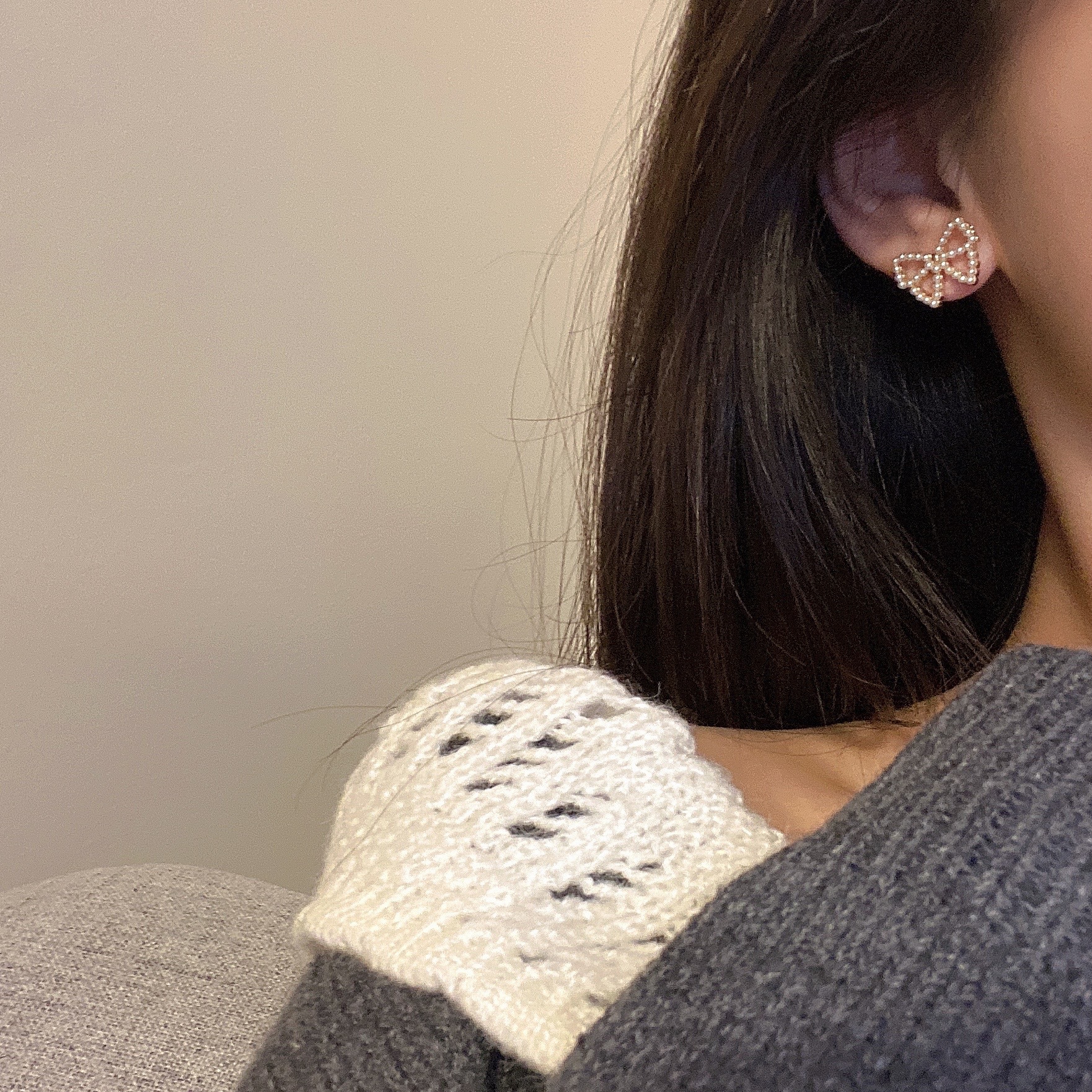 s925 Silver Needle Super Fairy Bow, fresh and simple, small Baroque French retro pearl earrings A095 details Picture