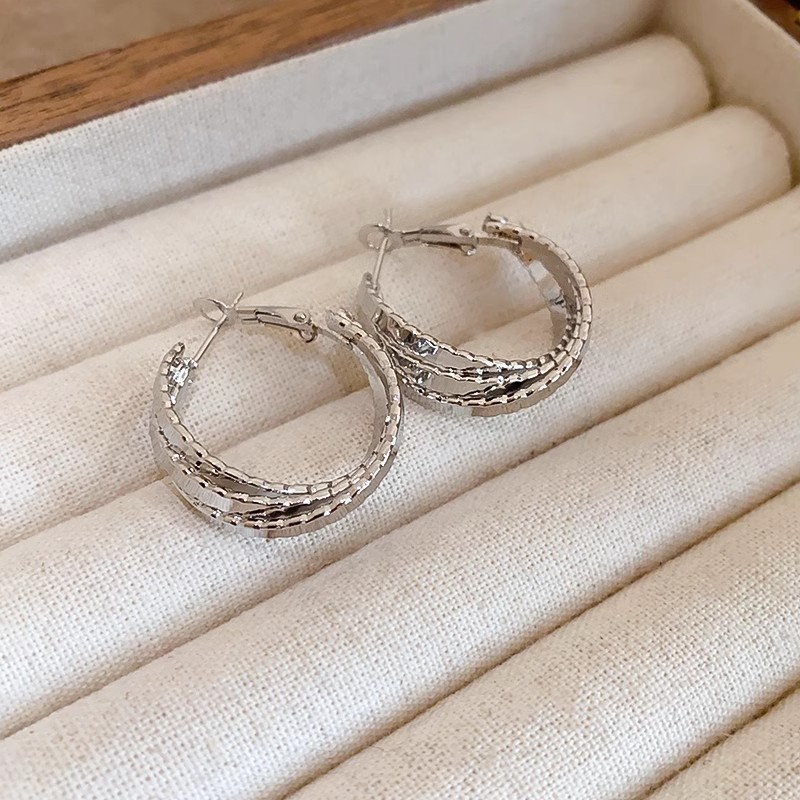 European and American geometric cross silver stud earrings for women, light luxury, fashionable and high-end style, unique and niche design earrings details Picture