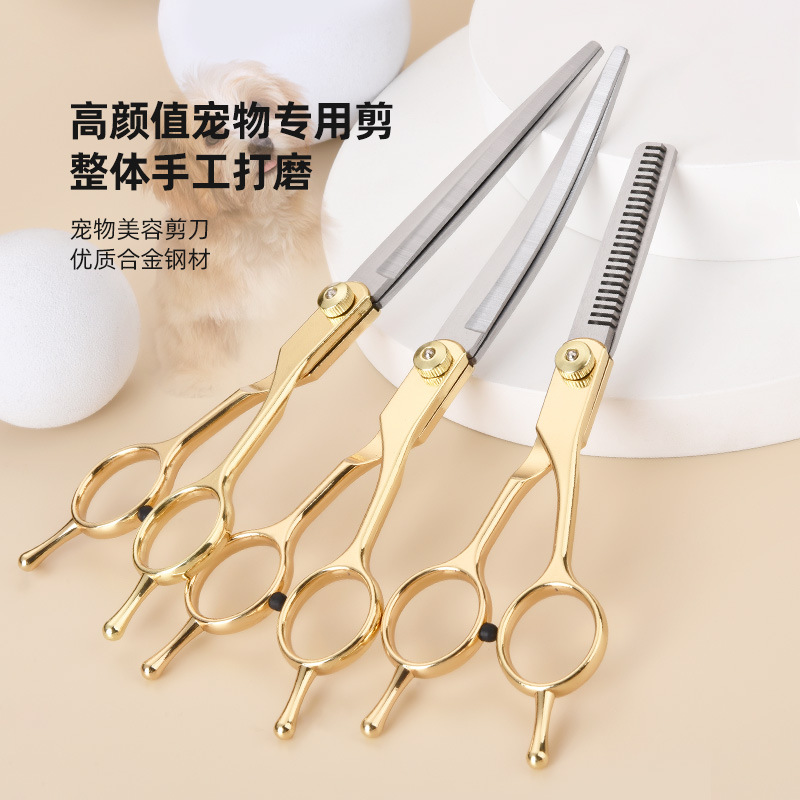 7-inch pet grooming scissors, dog hair trimming tool set, cat hair trimming scissors, dog hair bending scissors, Teddy Application Scenario