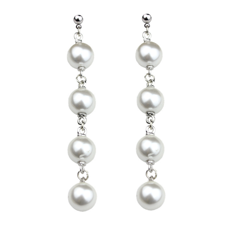 Korean-style simple and elegant pearl long tassel earrings, new elegant and versatile earrings for women, student earrings, stud earrings Specification drawing