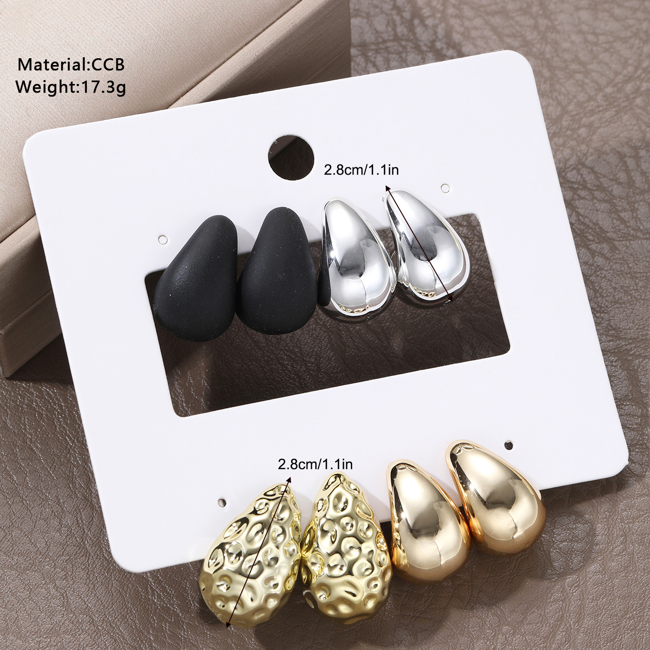 A new set of 4-piece cross-border light luxury mixed-color water drop bean earrings with full management in Europe and America, featuring a fashionable, elegant and simple style Specification drawing