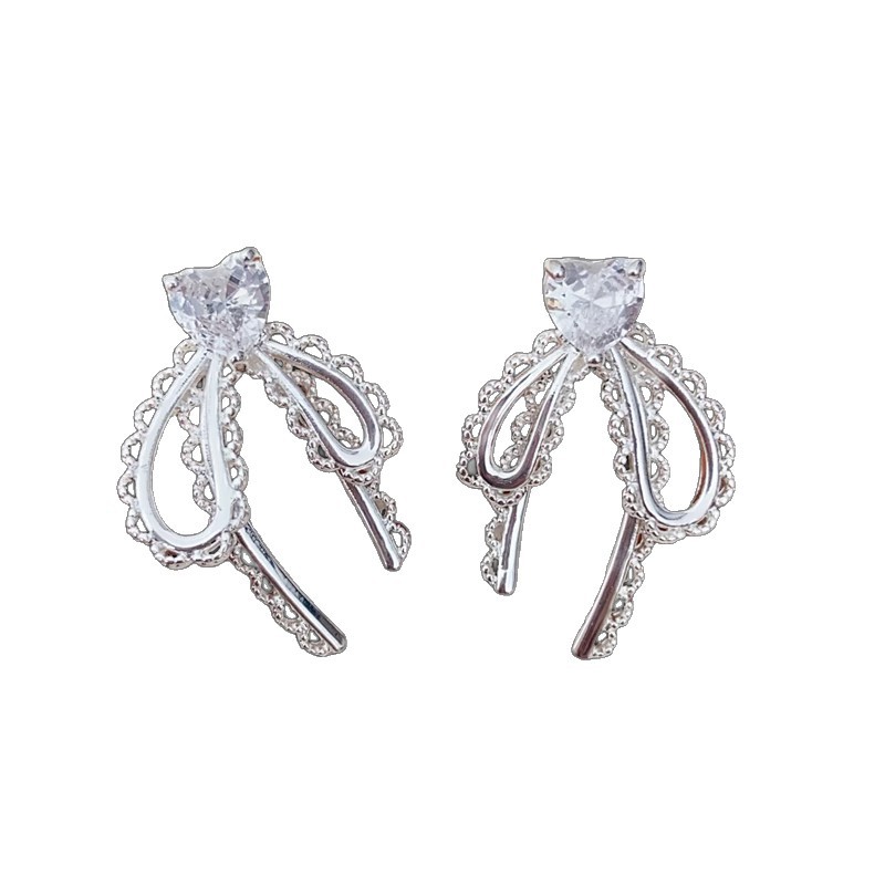 French lace bow stud earrings for women, exuding a sense of high-end luxury and a touch of elegance. Niche design, exquisite and sweet earrings Item Picture