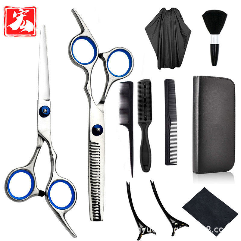 11-piece set of household hairdressing scissors, hair care set tools, straightening scissors, thinning scissors, hair scissors, hairdressing scissors full figure