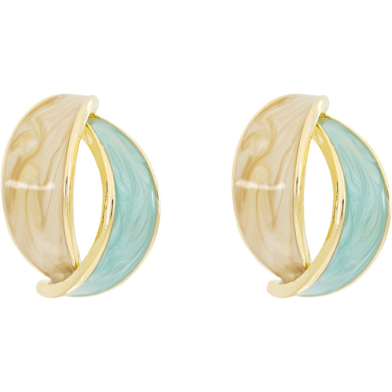 S925 Silver needle French retro earring style, color-block oil drip arc-shaped stud earrings, new trendy autumn and winter earrings for women Item Picture