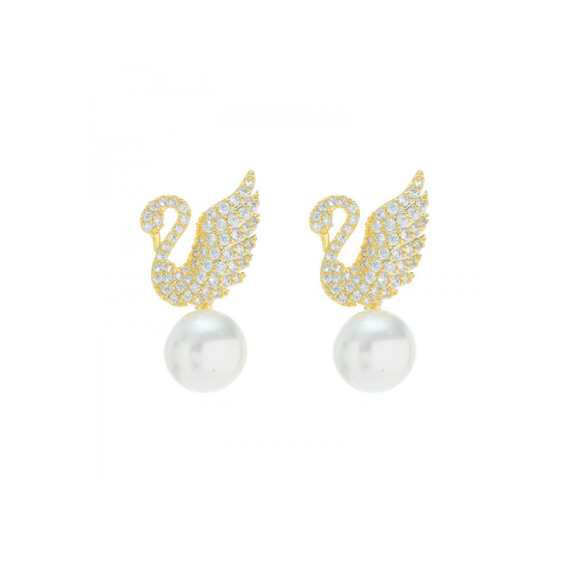 S925 Silver Needle Korean version Swan Full diamond pearl Stud earrings, light luxury, high-end, elegant, simple and individual earrings and earrings for women Item Picture