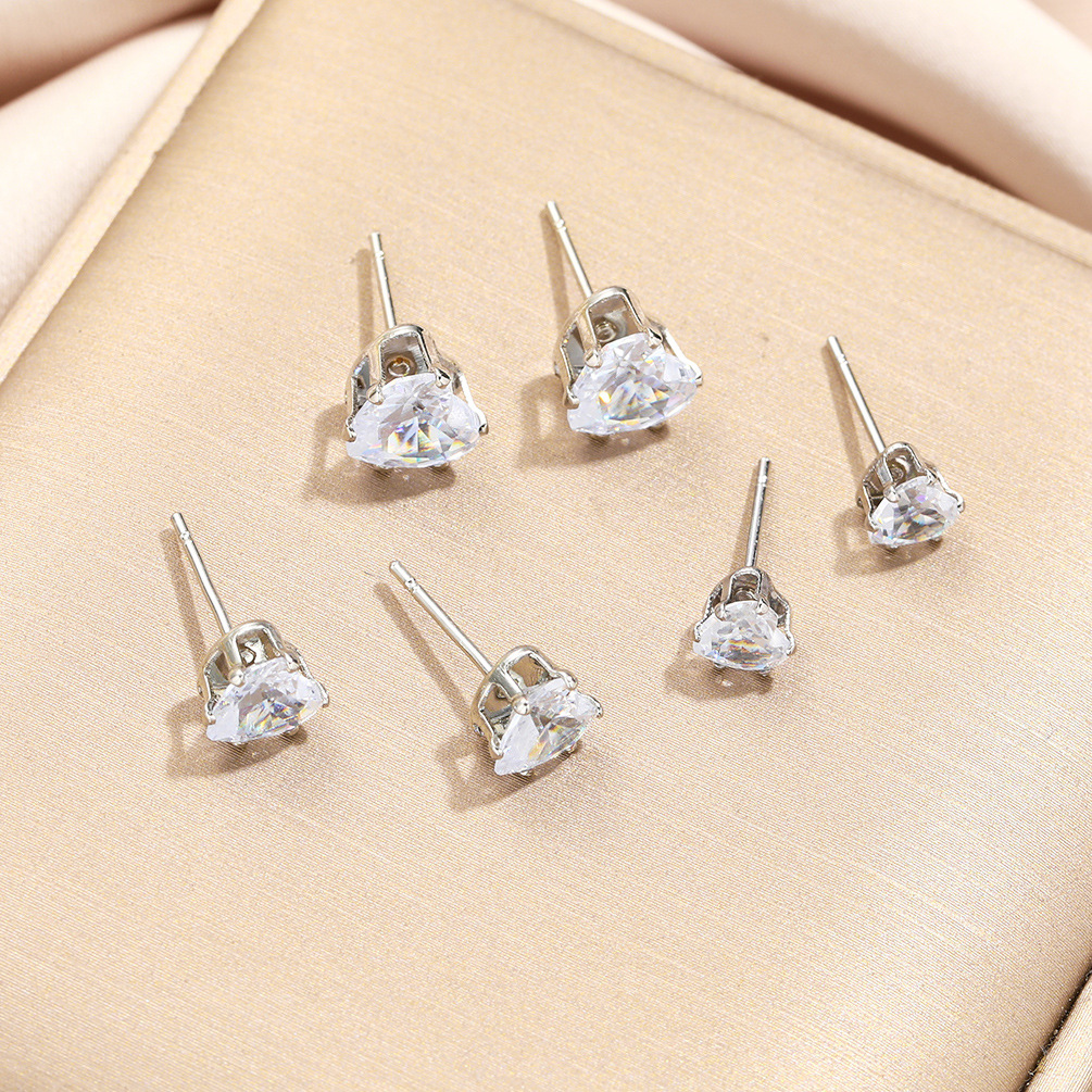 3 pairs of simple and elegant European and American cross-border water diamond stud earrings, super flash Zircon set, heart-shaped small stud earrings Application Scenario