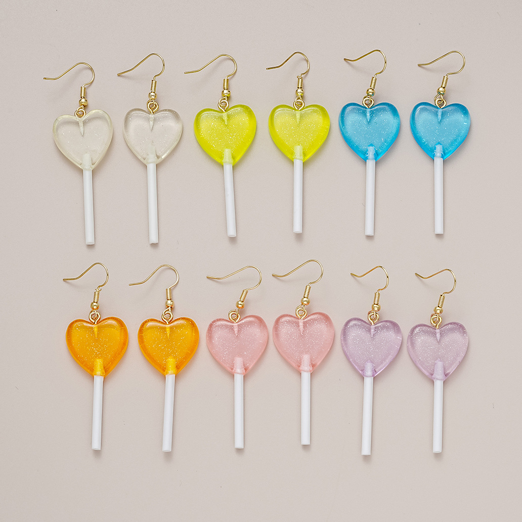 New cross-border European and American style dopamine girlish personality candy-colored lollipop earrings heart-shaped long earrings full figure