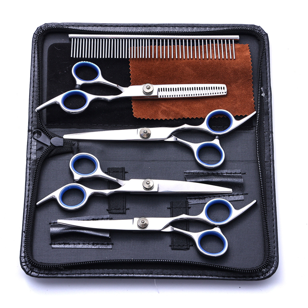 Pet grooming scissors set, split color flat scissors, upper and lower curved fishbone, cat and dog grooming and hairdressing pet scissors Item Picture