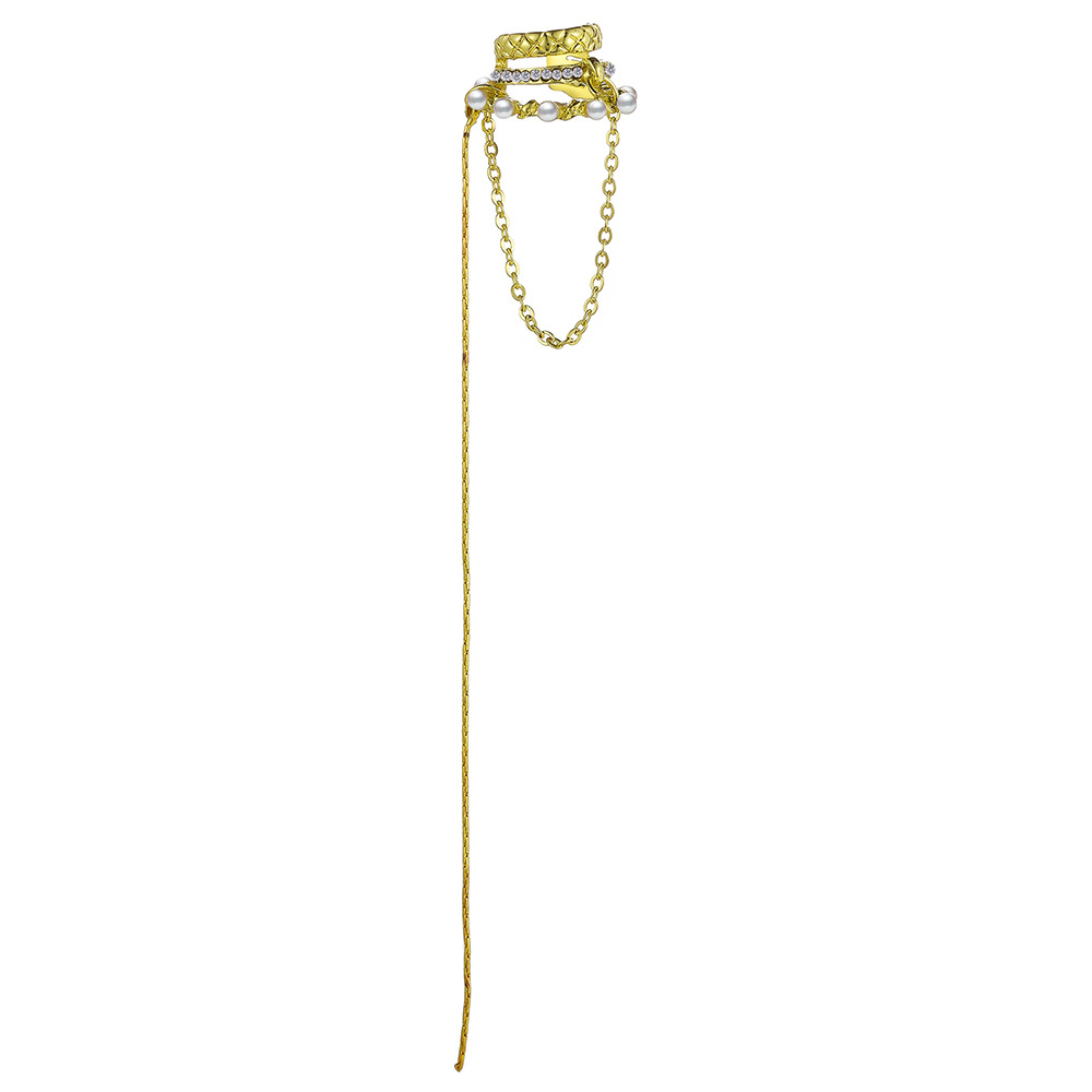 European and American high-end style, cold and elegant, no ear hole chain earrings, trendy dot diamond, long tassel ear bone clip, single piece Item Picture
