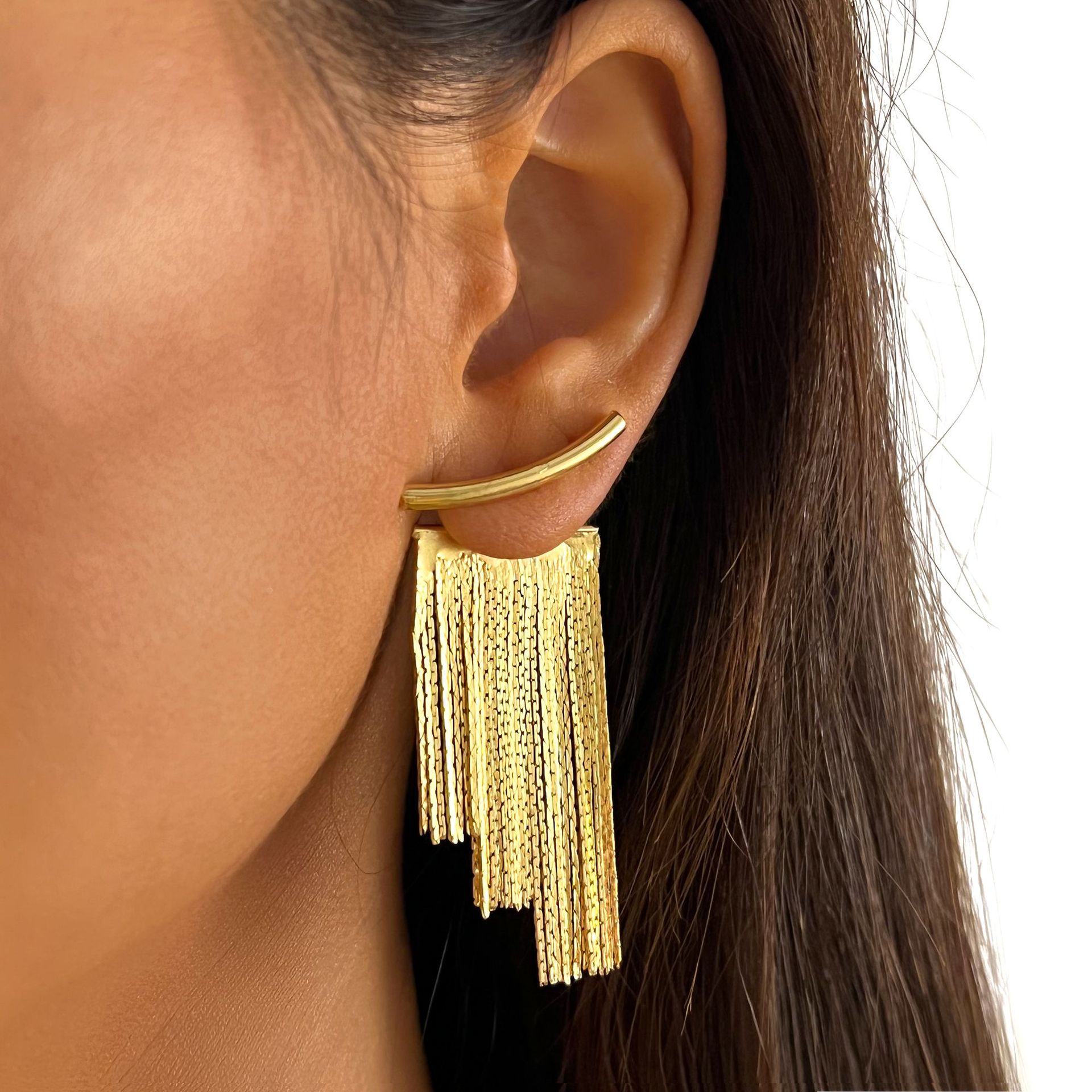 Exaggerated and personalized geometric metal chain long tassel earrings from Europe and America, creative and simple snake-bone metal long earrings full figure
