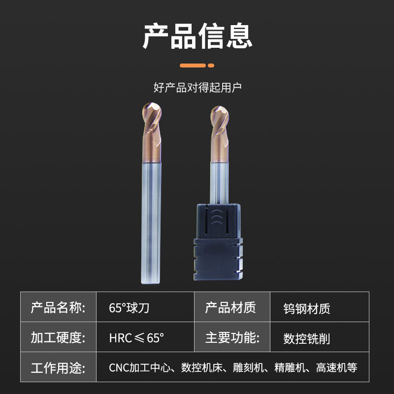 The flat milling cutter factory offers a complete range of 65-degree 4-edge tungsten steel specifications with a bronze-coated hard alloy for CNC steel molds Application Scenario