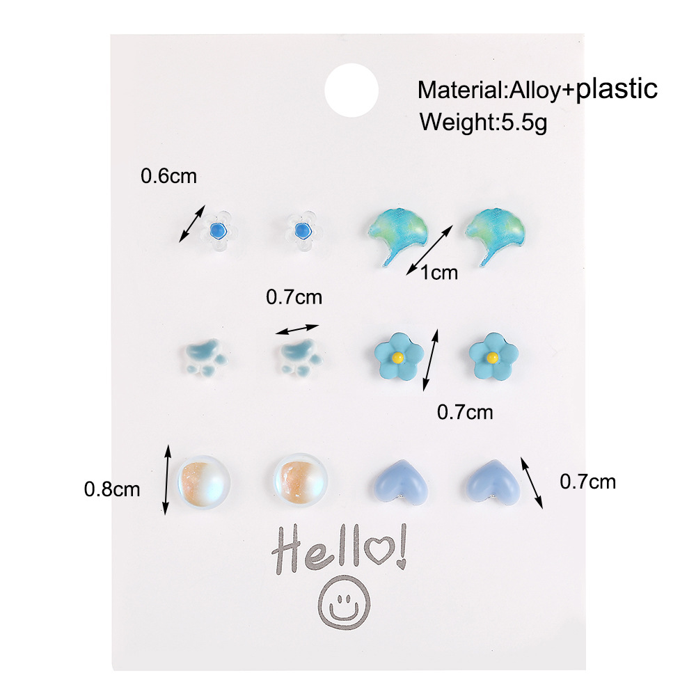 New cross-border ins colorful fruit, butterfly and flower ear stud 8-piece creative small accessory card earring set details Picture