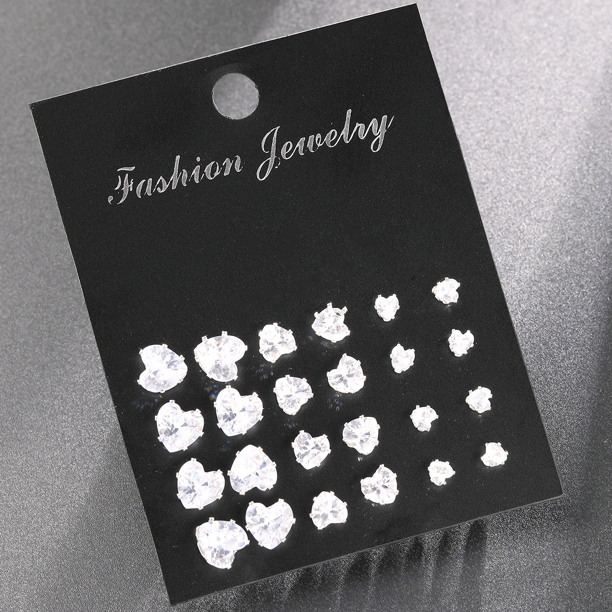 A 12-piece set of new cross-border heart-shaped zircon stud earrings from Europe and America, featuring a fashionable, simple, creative and exquisite design Application Scenario