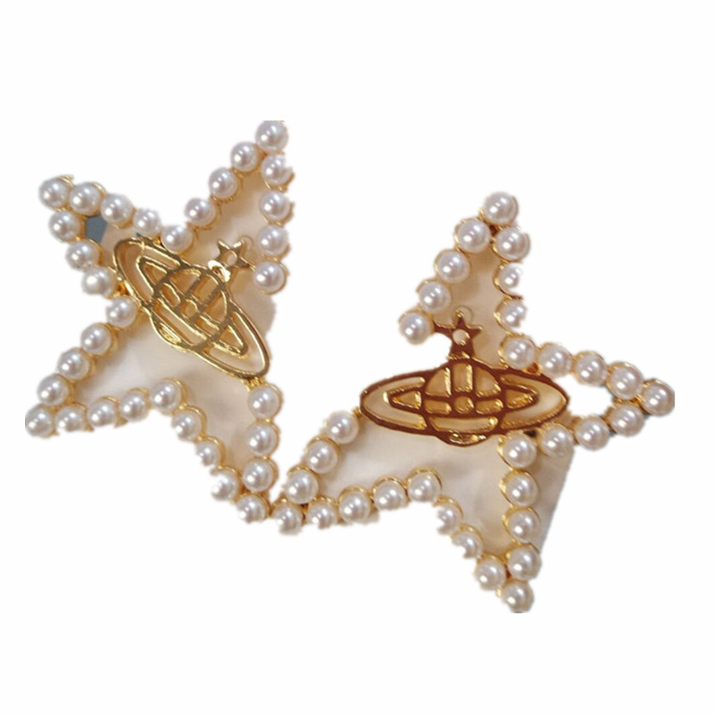 Korean S925 sterling silver needle exaggerated star stud earrings, elegant pearl five-pointed star earrings, versatile and super fairy earrings Item Picture