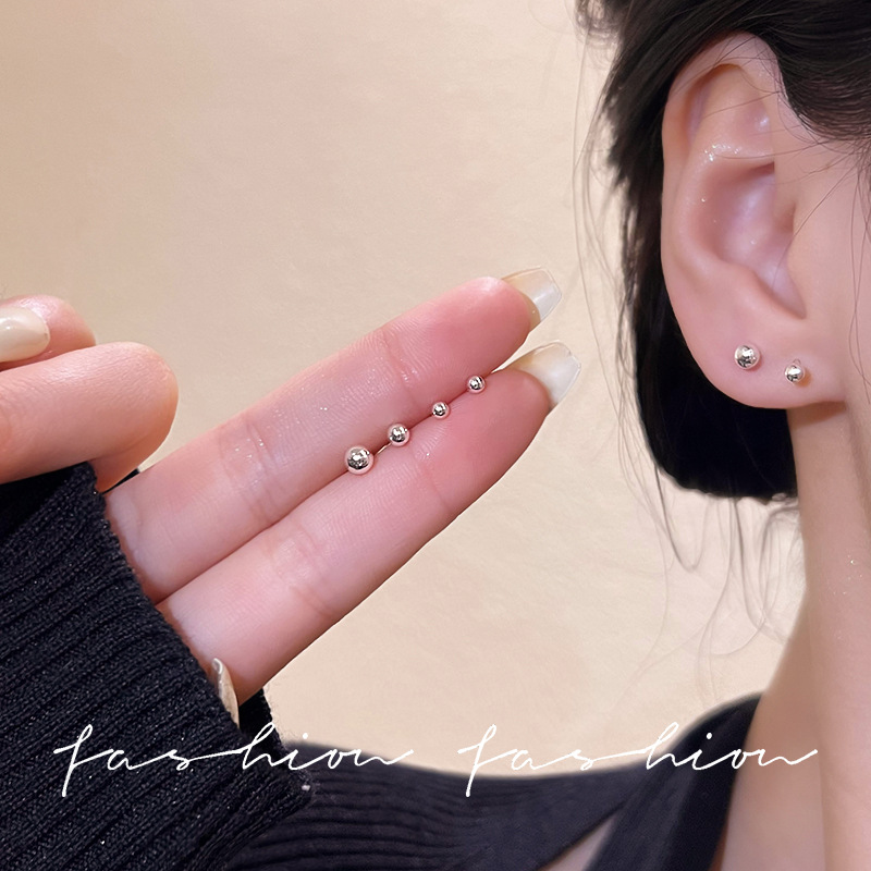 s925 Silver Needle Bean Stud Earrings for Women, Silver Bead round Ball earrings, simple ear sticks, small ear bone stud, ear piercing, trendy men Application Scenario