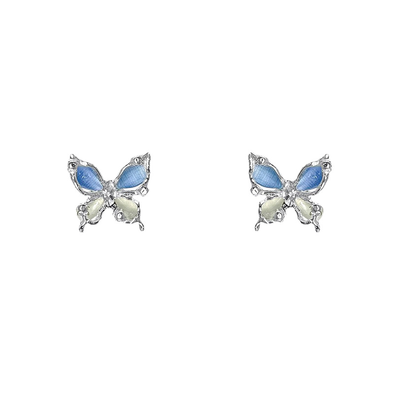 925 Silver Needle Pink Butterfly Cat's Eye Stone Ear Stud Women's Summer exquisite and High-end earrings, 2024 New Style earrings Item Picture
