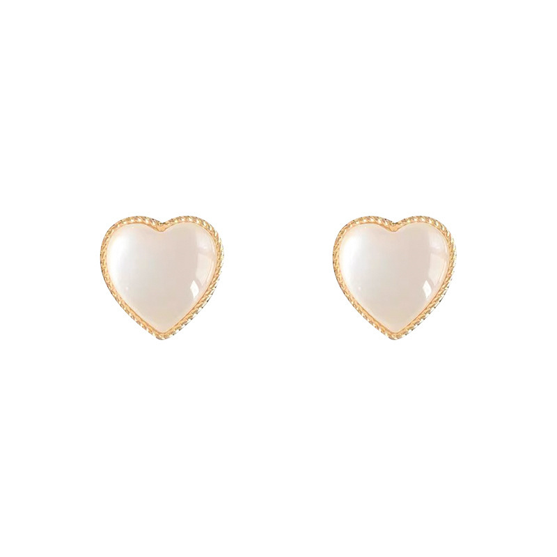 S925 Silver Needle Korean Version Super Fairy New cat's Eye Stone heart-shaped stud earrings, simple and elegant design sense, stud earrings and earrings Item Picture