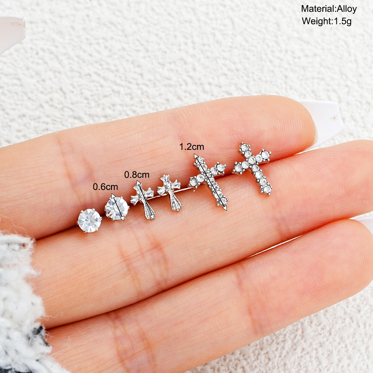 A fresh, fashionable, simple and compact 3-piece set of cross-border new exquisite diamond cross stud earrings details Picture