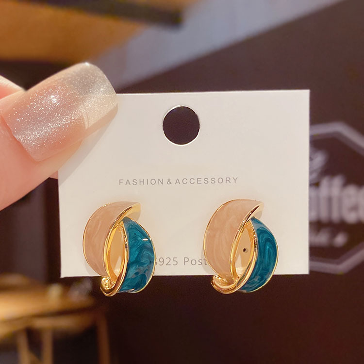 S925 Silver Needle new style trendy design French drip glaze contrasting color earrings, female Korean Internet celebrity cool style stud earrings details Picture