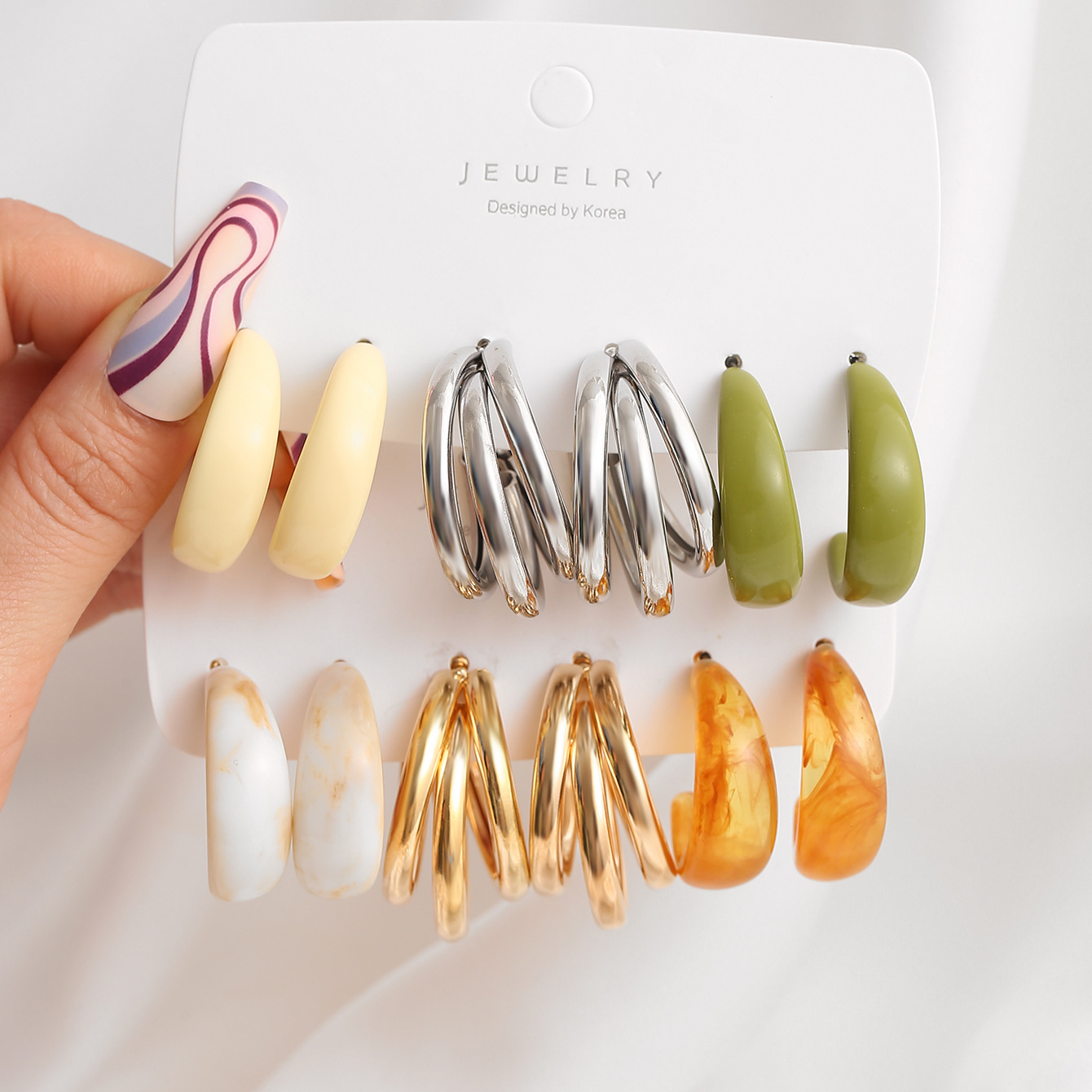 New cross-border orange fruit green acetate earring set 6 pairs European and American cross-border earring set earrings set full figure