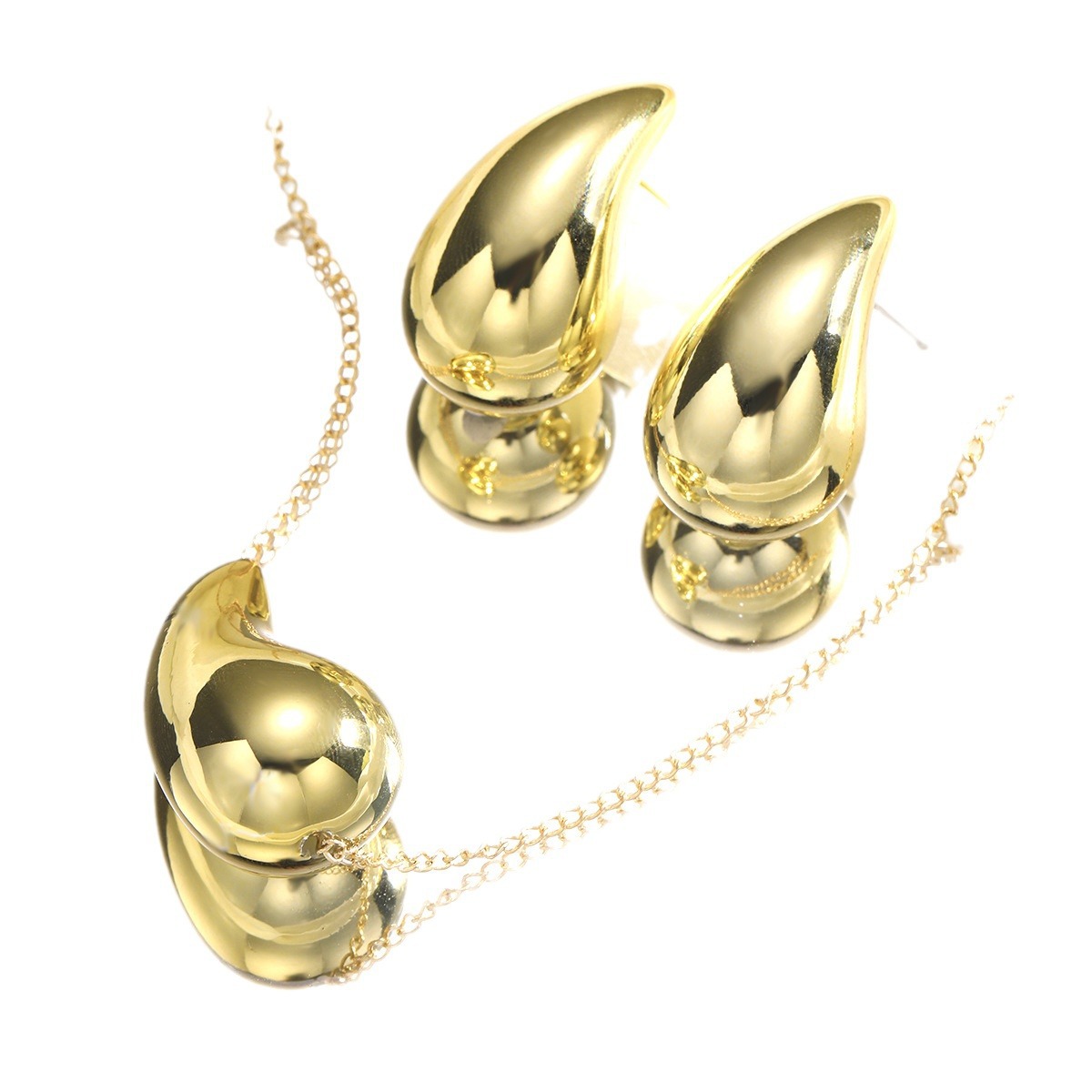 A popular cross-border fashion, individual and light luxury style simple golden comma teardrop stud necklace set of 2 pieces from Europe and America Item Picture