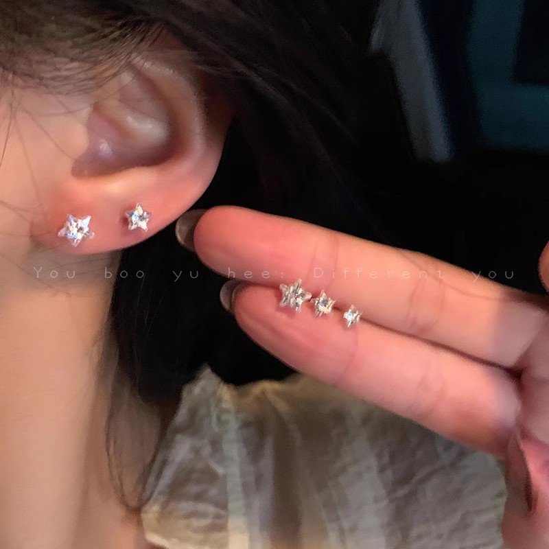S925 Silver Needle Star Zircon Stud Earrings for Women, small and exquisite, no need to remove earrings for sleeping, high-end feel, ear piercing and ear sticks full figure