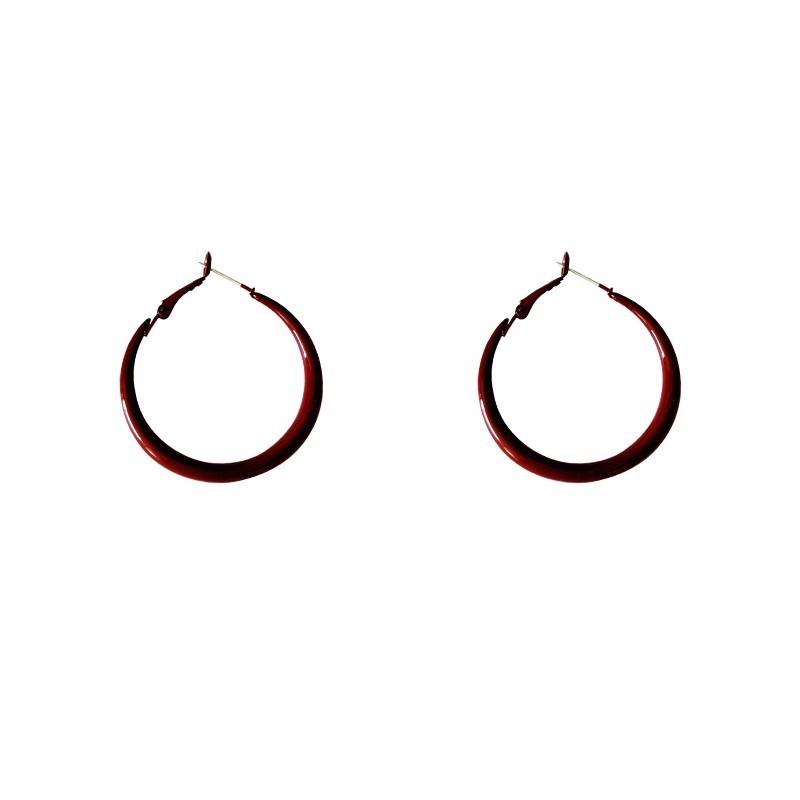 Ankela red circle earrings, women's large circle retro Hong Kong-style ear rings, simple and elegant, high-end ear stud earrings Item Picture