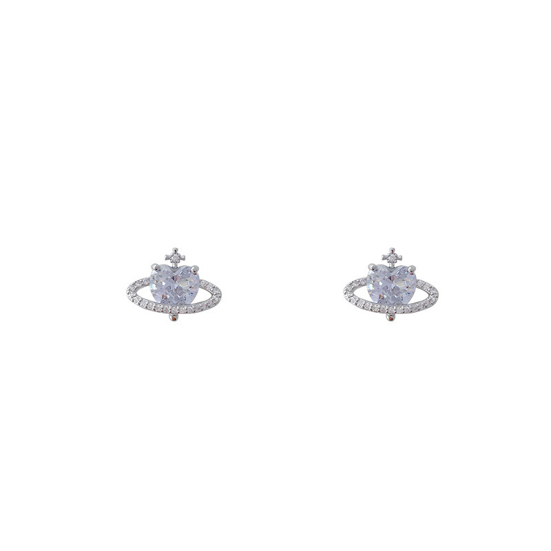 Super fairy micro-inset zircon planet stud earrings, women's light luxury and high-end style earrings, niche design, versatile and unique accessories Item Picture