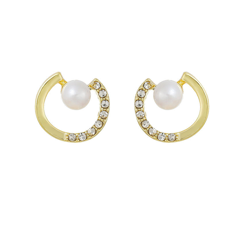 S925 Silver Needle Korean pearl rhinestone earrings, round, new style, trendy, small and elegant, internet-famous stud earrings for women Item Picture