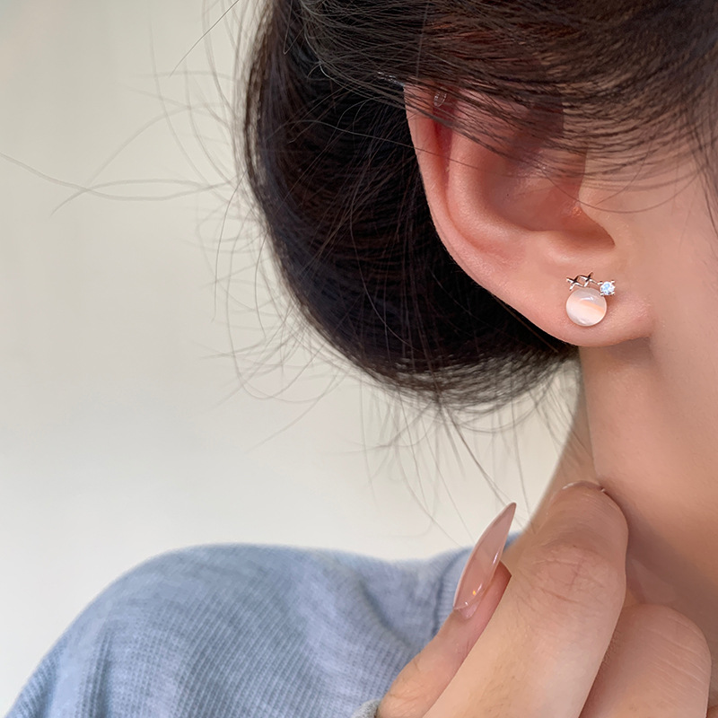 S925 Silver Needle earrings wholesale cat's eye stone small star stud earrings for women, small texture, simple and versatile Japanese and Korean style earrings details Picture