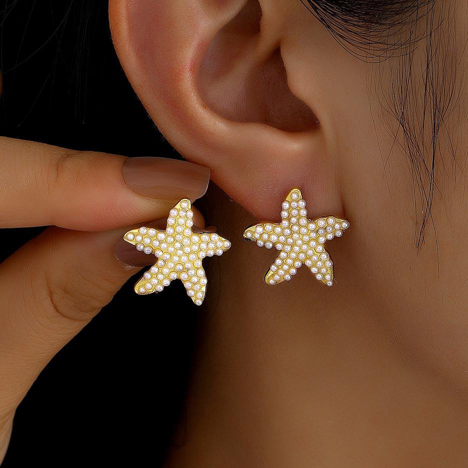 shein, a best-selling cross-border product from Europe and America, is a creative and fashionable female earring with a sea star full of pearls Specification drawing