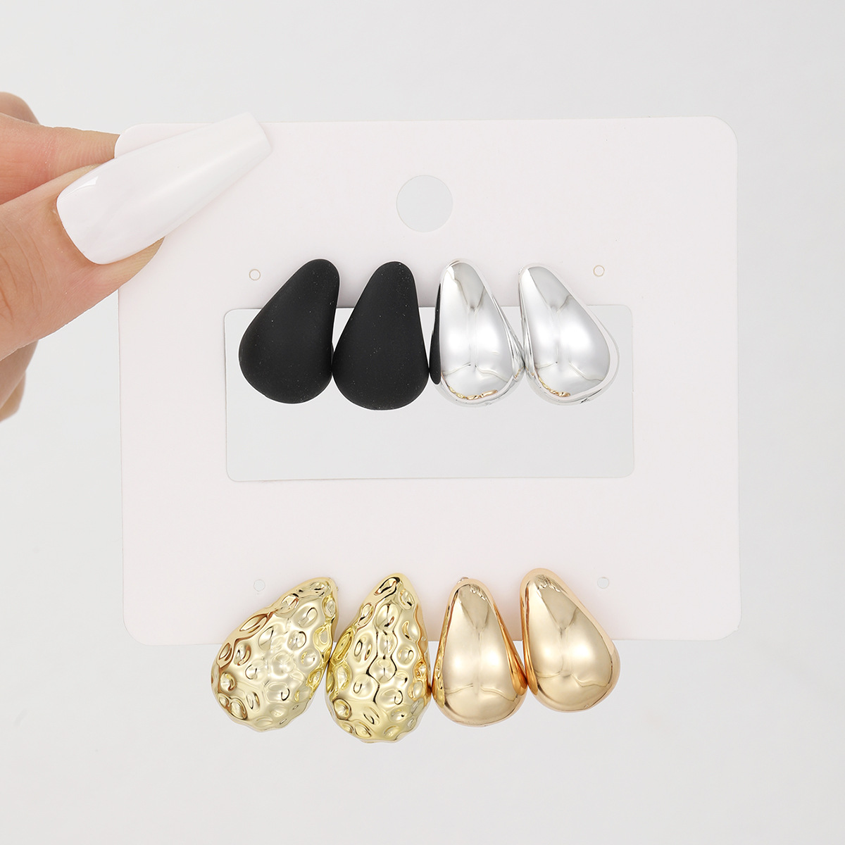 A new set of 4-piece cross-border light luxury mixed-color water drop bean earrings with full management in Europe and America, featuring a fashionable, elegant and simple style details Picture