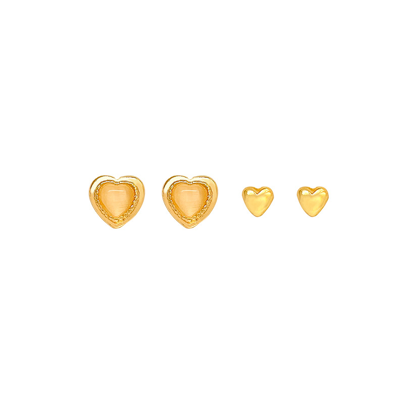 Two pairs of cat's eye stone heart-shaped square stud earrings for women, exuding a sense of high-end elegance, small and exquisite mini earrings, daily earrings Item Picture